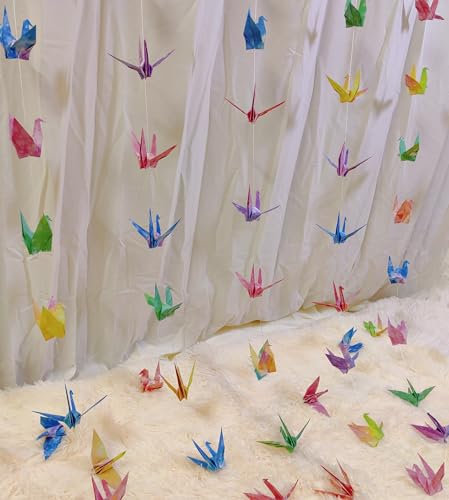 Image of Starry Sky Crane Paper Hanging Garlands(3stringsX 5.2ft), Watercolor Galaxy Origami Birds Streamers for Bedroom Bridal Shower Baby Shower Birthday Party Supplies Garden Ceiling Hanging Decor
