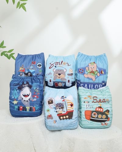 Image of ALVABABY Baby Cloth Diapers 6 Pack with 12 Inserts Cloth Diaper Covers Adjustable Washable Reusable for Baby Girls and Boys