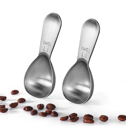 U-Taste Kaffeelöffel aus 18/8 Edelstahl, Robuste Metall-Messlöffel mit kurzem Griff für gemahlene Kaffeebohnen, Pulver, Espresso, Tee, Zucker, Mehl (15ml, 2er-Set)