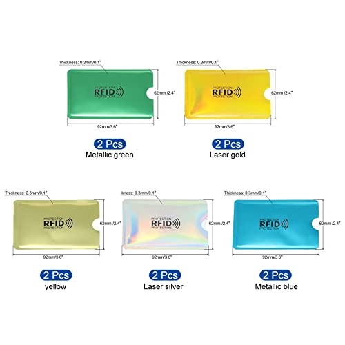 PATIKIL RFID Blocking Colorful Credit Card Sleeves,10 Pack Contactless Protector Holder for NFC Purse, 5 Colors2