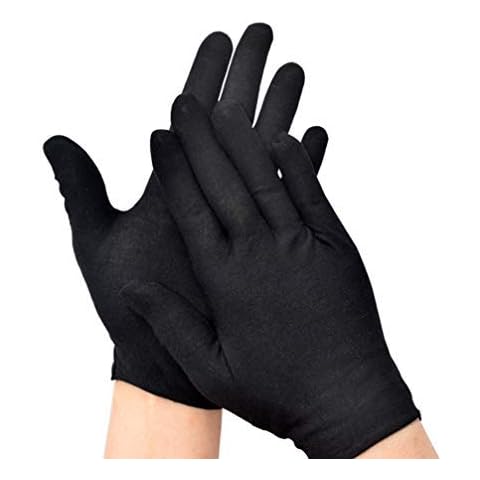 Black 100% Cotton Moisturising Gloves - Pack of 3 Pairs - For Dry Hands or Eczema by Fine Lines Cover