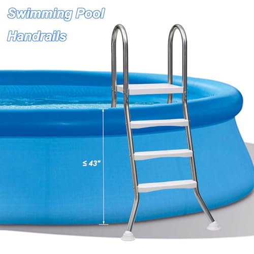 Escalera de piscina resistente de 2 escalones para piscinas sobre el suelo, almohadillas giratorias antideslizantes, se adapta a paredes de 33 pulgadas, entrada fácil y segura, acero inoxidable