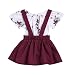CCSDR Baby Girl Strap Skirt+Romper,Infant Floral Print Shirt Jumpsuit Outfit Set (0-6 Months, Wine)