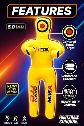 Un-Filled Grappling Dummy Wrestling Dummy Jiu Jitsu Dummy for BJJ MMA Judo Karate Training Adult Kids and Youth Practice Tackling Dummies (Yellow, 6ft / 72")