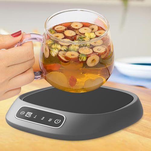 Coffee Mug Warmer Smart Beverage Cup Warmer Auto Shut Off Portable Cup Warmer Cup Heater for Office Travel Milk Tea Water, Silver