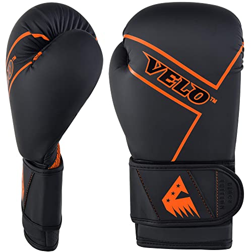 Velo Matte Leather Boxing Gloves Sparring Punching Kickboxing Muay Thai Glove For Men | Women | Adults (Orange, 16Oz) #TOP3