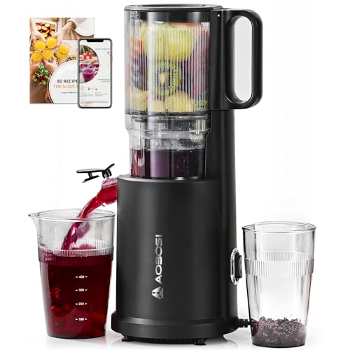 AOBOSI Juicer Machines, 135MM Large Feed Chute for Whole Fruits and Vegetables - 1.5L Capacity 200W Cold Press Juicer with Upgraded Auger, Safety lock and Triple Filter, Black