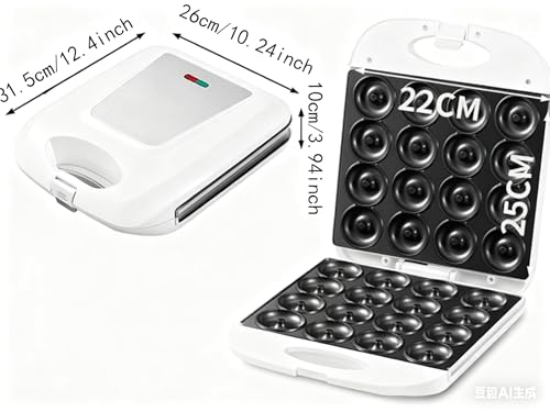 White Mini Donut Maker Compact Electric Doughnut Machine Bakes 16 Mini Donuts 1400W Practical Family Dessert Snack Appliance - Image 2