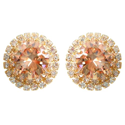 Navachi 18k Gold Plated Multicolor Round Zircon White Crystal Omega Back Stud Earrings