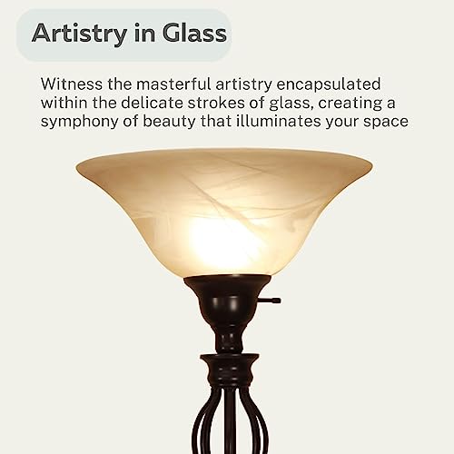 LIGHTACCENTS Bronze Floor Lamp with Glass Alabaster Swirl Amber Shade - Elegant Home Decor Standing Lamp - Ideal Floor Lamps for Living Room, Bedroom - Perfect Room Lights & Living Room Decor by LIGHTACCENTS - Used condition - Image 7