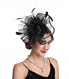 Fascinator Haojing Feather Mesh Flower on a Headband and a Clip Royal Tea Party Derby Headwear for Girls and Women(Hj2-Black)