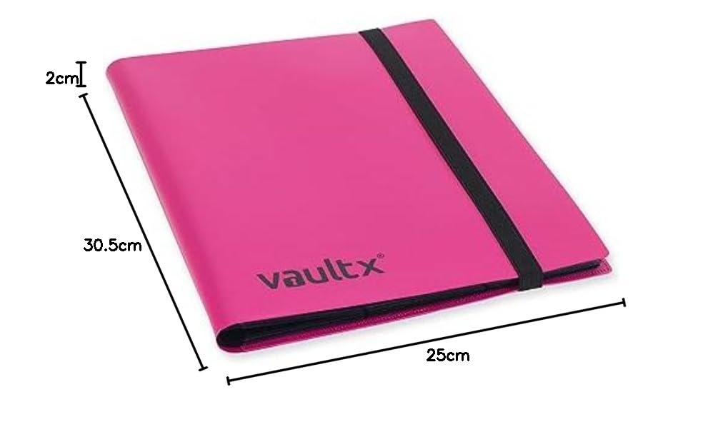Vault X 9-kieszeniowy segregator na karty kolekcjonerskie z paskiem, 360 kart, wersja standardowa, 20 stron bocznie ładowanych, folder na gry kolekcjonerskie, sportowe, TCG (Różowy)