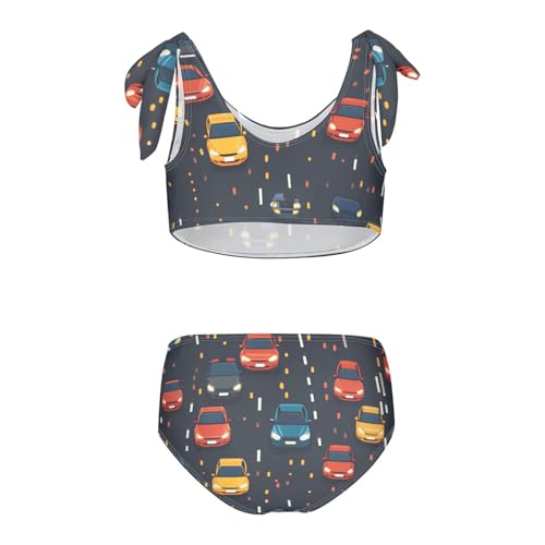KLL Cute Pattern Cars Road Girls' Two Pieces Bikini Set Quick-Dry Swimsuits Swimwear Adjustable Strap2