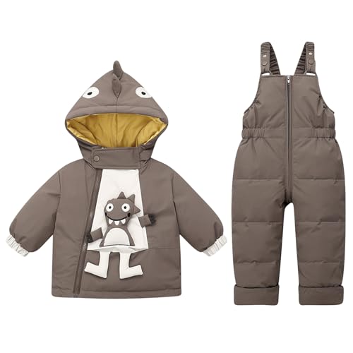 YRAETENM Toddler Baby Boys Girls Winter Snowsuit Kids Snow Bib Pant and Jacket Set 2 Piece Cartoon Sweety Infant Snowsuits