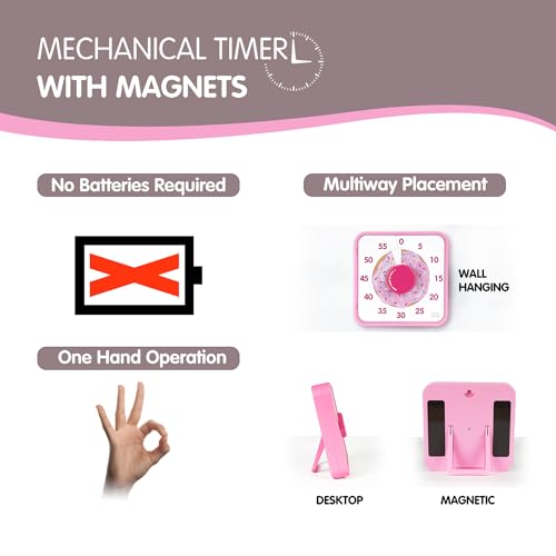 TWENTY5 SEVEN Countdown Timer 7.5 inch, 60 Minute 1 Hour Visual Timer for Classroom Teaching Tool Office Meeting, Mechanical Countdown Clock for Kids Exam Time Management Magnetic, Pink Donut by TWENTY5 SEVEN - Image 2