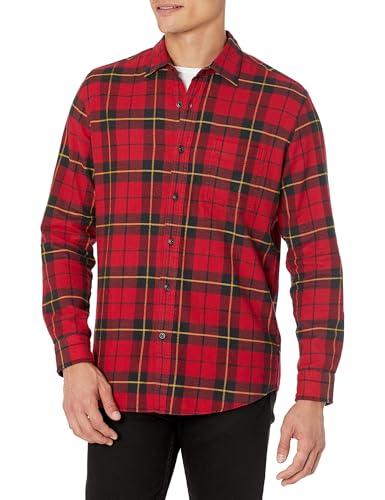 Image of Amazon Essentials Men's Regular Fit Long-Sleeve Flannel Shirt, Soft Brushed Cotton, Lightweight yet Warm
