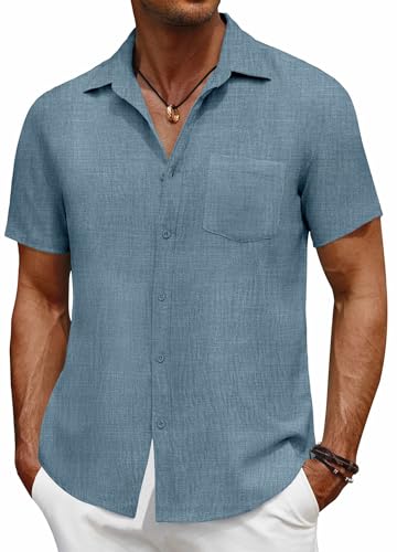COOFANDY Men's Short Sleeve Button Down Shirt Casual Summer Beach Untucked Vacation Textured Shirts with Pocket