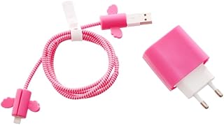 جراب حماية الشاحن والكابل من السيليكون بتصميم أجنحة لطيف مقاوم للتشابك متوافقة مع جميع الشواحن 5 في 1 من جي باور، فوشيا، مجموعة من 5 قطع