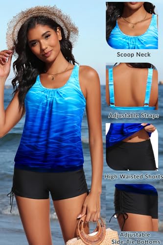 Image of Yonique Blouson Tankini Swimsuits for Women 2 Piece Bathing Suits Tops with Boyshorts Modest Loose Fit Swimwear