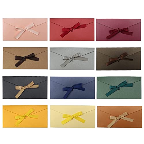 Hyakoz 12 Pièces Enveloppes Colorées Enveloppe Rétro Enveloppe éLéGante Avec Ruban Enveloppe Cadeau Parfait Enveloppe de Couleur pour Fête D'anniversaire, Mariage, Noël, Thanksgiving Cover
