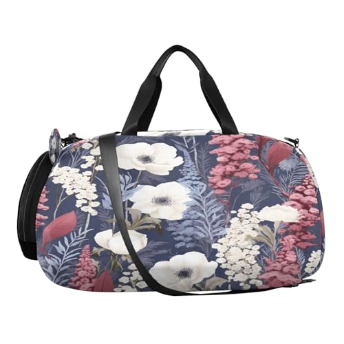 YETTASBIN Sport Travel Duffel Bag for Girls Boys, Herbal Wildflower Large Waterproof Weekender Overnight Bag, Detachable Shoulder Strap Gym Bag with Shoe Compartment & Wet Pocket2