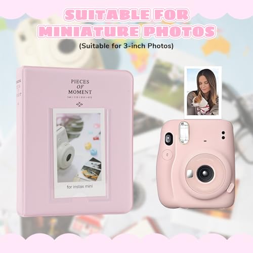 Image of ZIBUYU Small Photo Album for Fujifilm Instant Mini 12 11 9, 64 Pockets, Photo Album Book, Suitable for Instant Camera Film, Light Pink