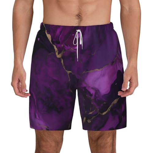 Short de bain respirant haut de gamme motif marbre violet foncé