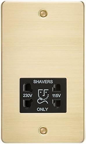 Knightsbridge FP8900BB Brushed Brass FPAV8900BB Flat Plate 115V/230V Dual Voltage Shaver Socket Black Insert, 230 V
