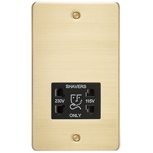 Knightsbridge FPAV8900BB Flat Plate 115V/230V Dual Voltage Shaver Socket-Brushed Brass with Black Insert, 230 V