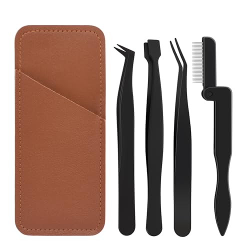 Image of Lash Application Tool Set with Folding Eyelash Comb, Lash Cluster Tweezers