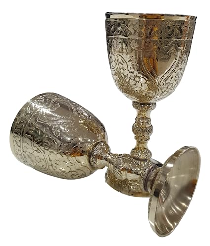 Chalice Goblet Brass Royal Celebrations Elegant Wine Communion Medieval Drinkware Embossed Glasses Cup Wedding Collection Vampire Flute Brass Vessel Relic Caliz Copa Catholic Fantasy (Pack of 1)