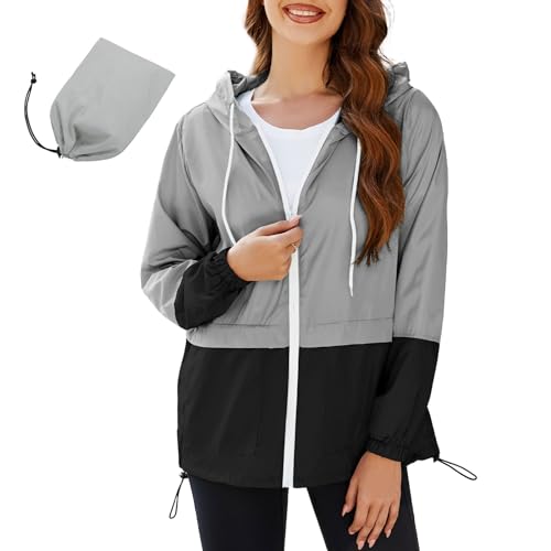 PONCEAU Damen Wasserdicht Regenjacke Windbreaker Leichte Outdoorjacke...