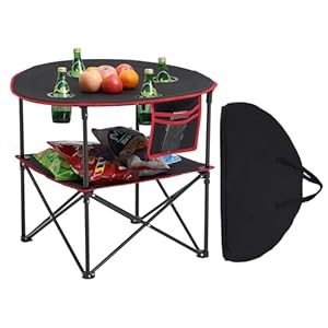 VEVOR Folding Camping Table, Portable Outdoor Lightweight Picnic Table, 600D Oxford Fabric Waterproof Canvas Travel Beach Tables, with 4 Cup Holders, Carry Bag, for Tailgating Camping Picnic, Black