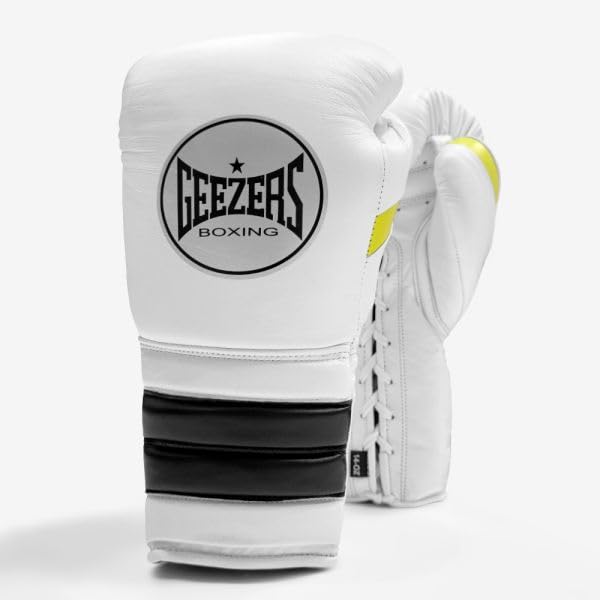 Geezers FS1 Training Boxing Gloves - Lace (White/Black/Volt, 14oz) โ image 1