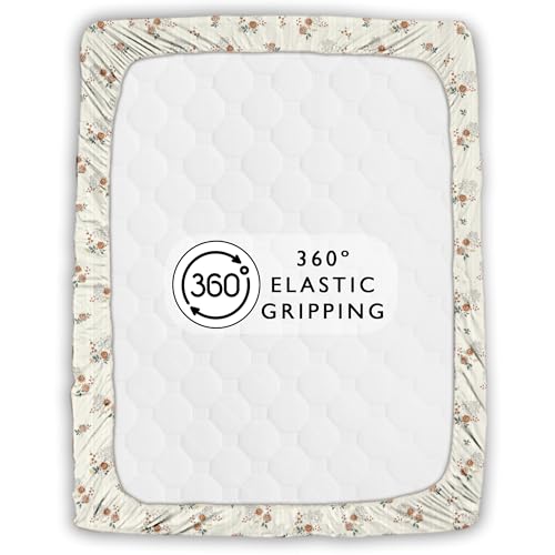 Image of Story@Home Cloud Cotton Fitted BEDSHEET (72 X 78 Inch) 360 Elastic King Size with 2 Pillow Covers | Super Soft Bed Sheet for King Size Bed Floral Design (White, Brown)