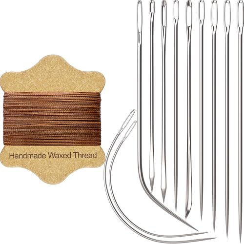 VONEEDL Upholstery Repair Kit: Waxed Sewing Thread (Brown Color) & Heavy Duty Needles (11 PCS) for Leather, Canvas & Quilting Thread