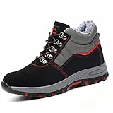 KTDYG Arbeitsschuhe Winter Herren Damen Sicherheitsschuhe S3 Leicht Warm Gefüttert Stahlkappe Schutzschuhe Sicherheitsstiefel, Farbe Schwarz, Size 42