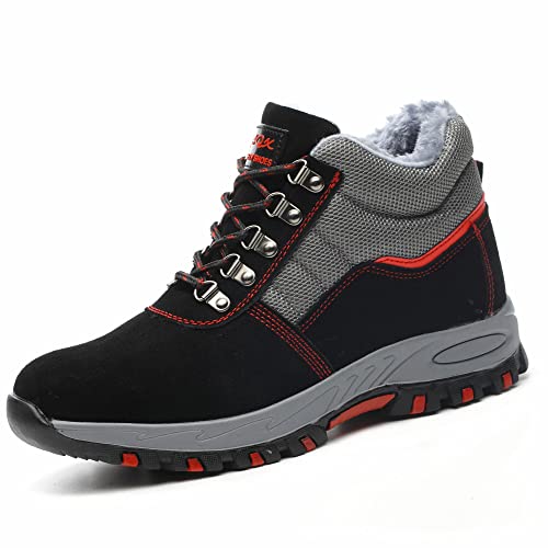 KTDYG Arbeitsschuhe Winter Herren Damen Sicherheitsschuhe S3 Leicht Warm Gefüttert Stahlkappe Schutzschuhe Sicherheitsstiefel, Farbe Schwarz, Size 38