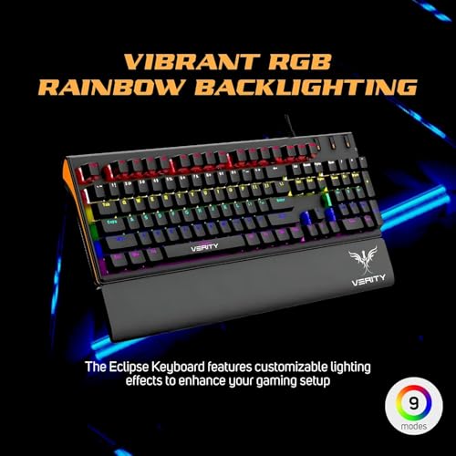 Image of VERITY Eclipse RGB Mechanical Gaming Keyboard with Ergonomic Comfortable Design, Responsive Mechanical Keys & RGB Backlit Lighting for Office, PC Gaming and Daily Use (Black)
