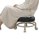 ZJchao Niedrige Rollhocker, Universalrad, 360° Drehbar, Leder, Rund, Rollhocker, Sitze, für Zuhause, Büro, Garage, Geschäft, Fitness (Black)