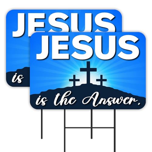 Vista Products JESUS Is The Answer 2 Pack Double-Sided Yard Signs 16" x 24" with Metal Stakes (Made in Texas)