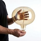 LUXEL GROUP Giant Vintage Edison LED Light Bulb Oversized Ellipse 220-5W Equivalent 40W - Dimmable 2200K Warm Glow 300 Lumens - E26 Base - Large Filament Decorative Bulbs - 360° Beam (Golden Glass)