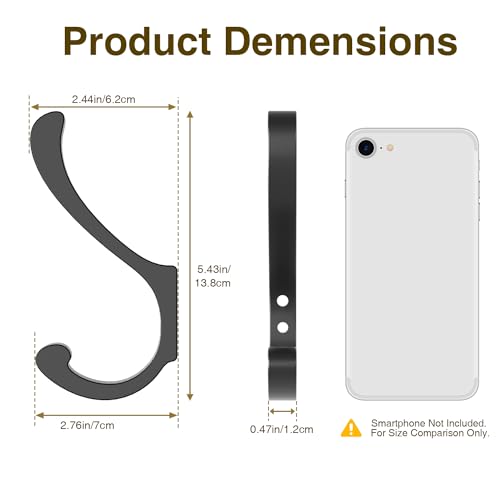 Hanging Coat Hooks Wall Mount - Heavy Duty (30LB), Large Coat Hanger Wall Hangers, Metal Hooks For Towels, Backpacks, Hats, Jackets, Keys, Bags, Robes, Dog Leashes (6 Pack) - Image 6