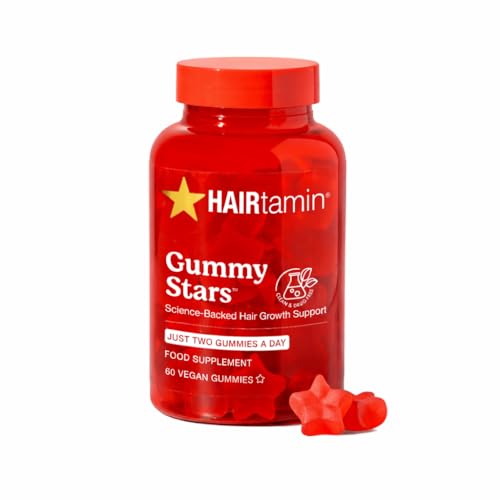 HAIRtamin Vegan Gummy Stars Hair Vitamins | Non-GMO | All Natural Biotin Hair Vitamin Gummies to Maintain Healthy Hair Skin & Nails | Multivitamin Supplement