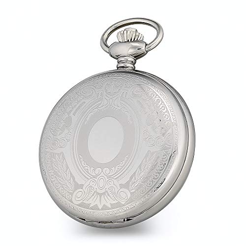 Sonia Jewels Charles Hubert Stainless Oval Engraving Area Skeleton Pocket Watch 14.5