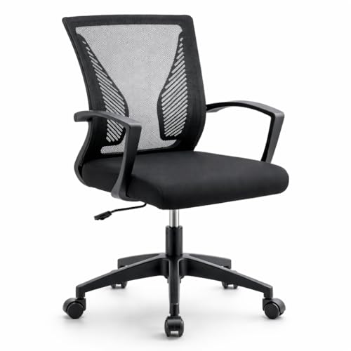 Silla de Oficina o Escritorio ergonómica con Ruedas giratorias y Soporte Lumbar. Respaldo de Malla Transpirable. Soporta hasta 150kg. Ideal despacho, casa o teletrabajo. Diseño Moderno y Juvenil.