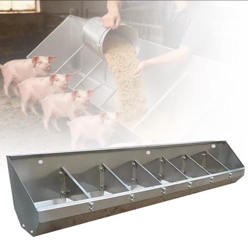 Large Capacity Stainless Steel Hay & Grain Feeder, 2 3 4 6 7 8 Hole Hog Trough for Fattening Pigs, Separated Fence Design for Farms/Piggeries/Sheds 2meter/7hole