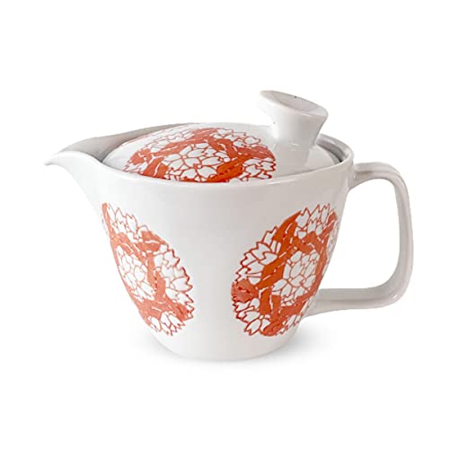 J-kitchens 急須 茶こし付き 240ml 1人用 ~ 2人用 波佐見焼 日本製 丸紋桜 ポット S レッド