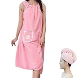 Aopukidor Quick Dry Absorb Water Wearable Bathrobes, Womens Plush Bathrobe Rapid Drying Towel Bath Skirt (Cherry Powder,Large)