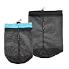HLIWS Ultra-Light Net Bags Drawstring, Stuff Storage Mesh Drawstring Bags, Travel Stuff Sack, Camping Hiking Visibility Mesh Pouch, 2 Size Selectable,for Camping Hiking(Blue XL + Black XXL)